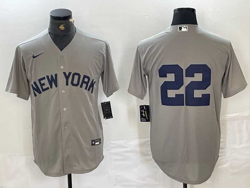 Mens New York Yankees #22 Juan Soto 2021 Grey Field of Dreams Cool Base Stitched Baseball Jersey